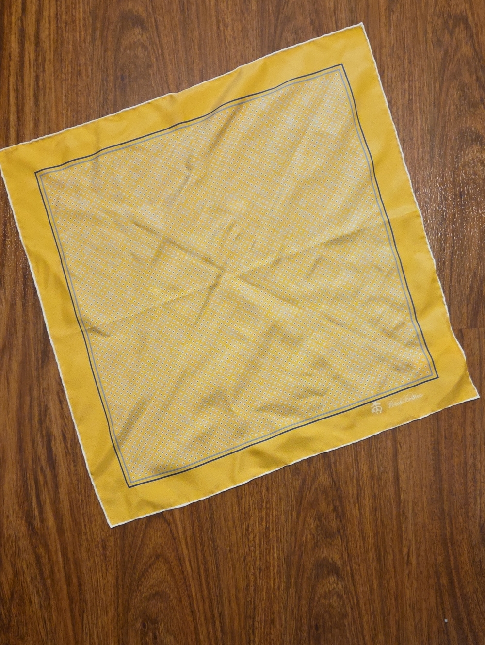Brooks Brothers Yellow Pocket Square with Navy Border